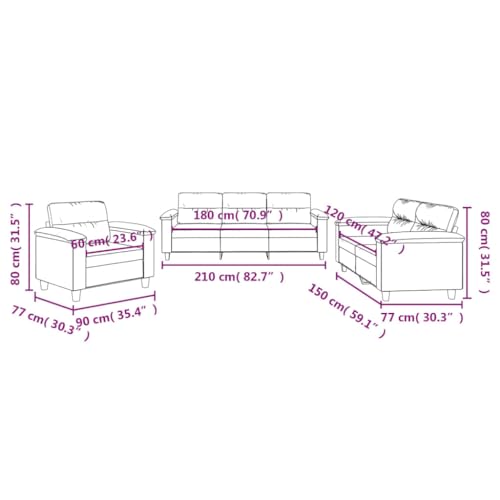 vidaXL Sofagarnitur 3-TLG., Sessel Couch mit Kissen, Sofa Wohnzimmersofa mit Armlehnen, Couchgarnitur Designsofa Sitzmöbel Polstermöbel, Beige Mikrofasergewebe – Bild 4