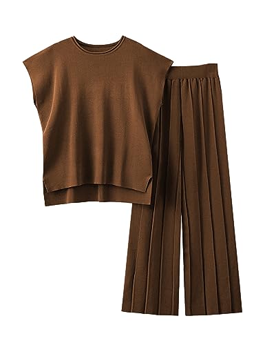 Women's Sweater Set 2 Piece Lounge Set Knit Pullover Tops Vest High Waisted Pants Outfits