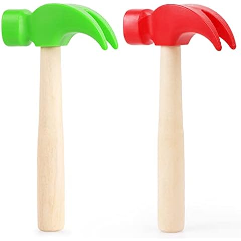 Fowecelt 2 Pack Wooden Hammer Toys Simulation Hammers Maintenance Tools Educational Toys for Kids Birthday Party Games Supplies(Red & Green) Cover