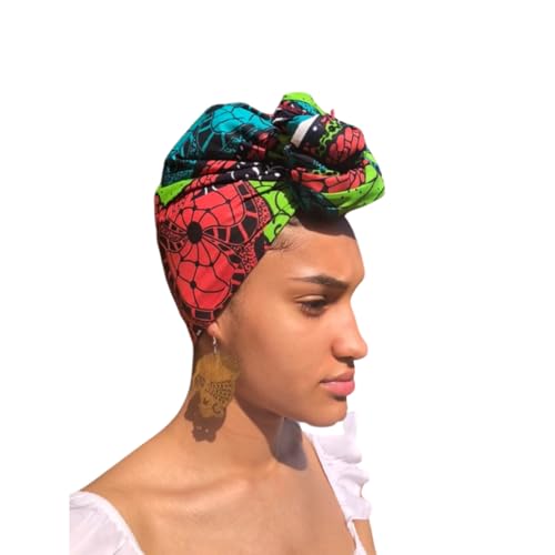 JTAPHRIQUE Fascia per la testa con stampa africana, sciarpa versatile, turbante o cravatta per la testa da donna, Rosso e multicolore, L