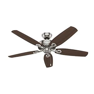 Hunter Fan Company 53241 Builder Elite Indoor Ceiling Fan with Pull Chain Control, 52″, Brushed Nickel Finish