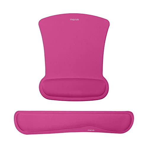 MOSISO Reposamuñecas para Tapa Ratón y Teclado, Alfombrilla Ratón Ergonómico Base Antislip Hogar/Alivio Dolor Oficina y Cojín Easy Tipe con tela de Neopreno y Espuma Viscoelástica，Rojo Rosa