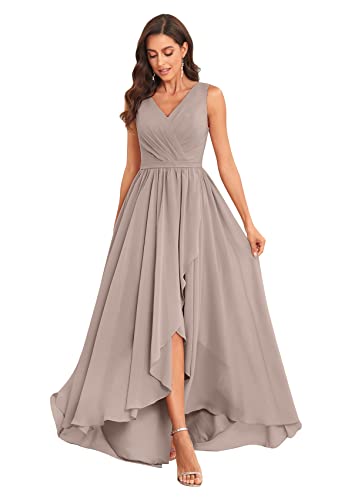 MAGGCIF V Neck Bridesmaid Dresses Long for Women with Pockets A Line Chiffon Formal Evening Gowns