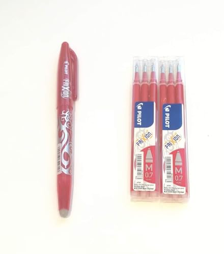 PILOT [1 + 2] Frixion Roller Ball Pen, 1 Penna + 2 set x 3 pezzi Ricariche Sostituibili,0.7mm,Colori A scelta,Blu, Nero e Rosso (Rosso)