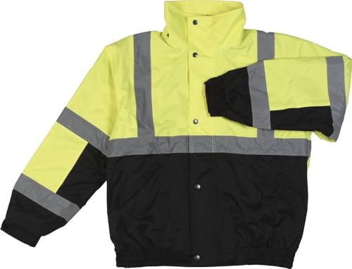 Image of ERB 61592 Model W106 Type R Class 3 Bomber Jacket with Black Bottom, Fleece Lined, Hi Viz Lime, L Size