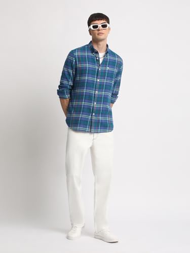 Image of THE BEAR HOUSE Men Cotton Tartan Checked Slim Fit Casual Shirt