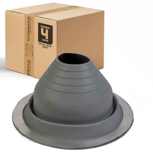 Image of Fasteners Plus #4 Round EPDM Metal Roof Pipe Flashing Boot (Fits 3 inch - 6-1 /4 inch Pipe OD), Dark Gray