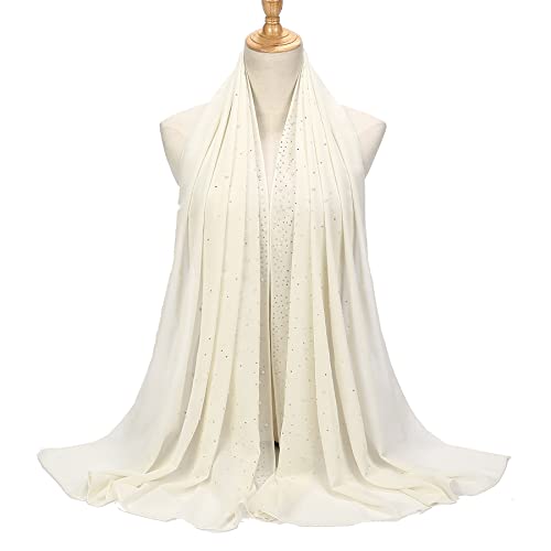 RARITYUS Women Head Wraps with Glitter Rhinestone Pearls Fashion Shawls Hijab Muslim Head Long Scarf Wrap Scarves2