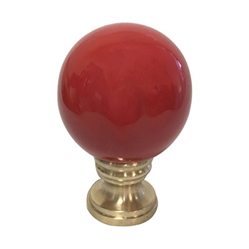 Image of Royal Designs Ceramic Sphere 1.75 inch Lamp Finial for Lamp Shade, Red, Polished Brass Base