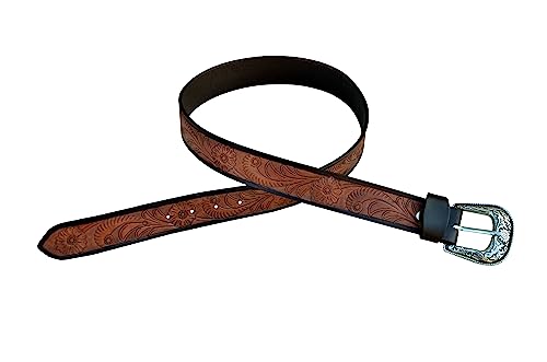 Western Genuine Leather Floral Tooled Casual Jeans Belt For Men and Women 30AB1094