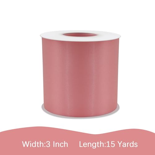 Image of Dusty Pink Satin Ribbon 3 inch X 15 Yards Polyester Ribbon for Gift Wrapping Very Suitable for Weddings Party Hair Bow Invitation Decorations and More