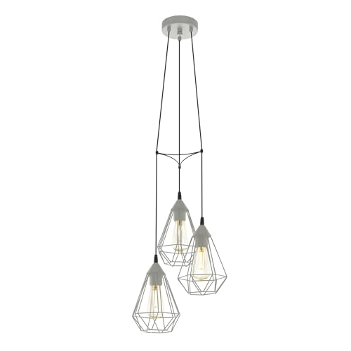 Eglo Suspension luminaire Tarbes, plafonnier suspendu à 3 lampes, lampe pour salle à manger, lustre salon en métal gris, douille E27, Ø 31 cm