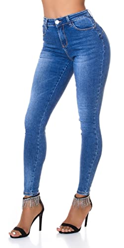 Trendstylez Jean slim fit stretch skinny basique taille haute push up bleu délavé j1408, bleu, 36/mince