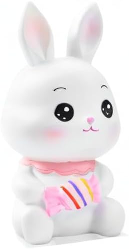 Miniatura 8 de H&W Lindo banco de monedas de conejo blanco con dulces, banco de dinero de conejo inastillable, banco de dinero creativo, puede almacenar 1000