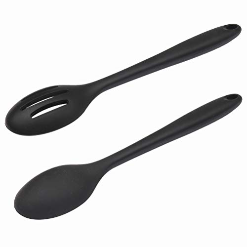 kuou 2 Pcs Large Silicone Cooking Spoon, Black Slotted Spoons Nonstick Kitchen Spoon Heat-Resistant Cooking Spoons for Stirring, Scooping and Mixing - Image 2