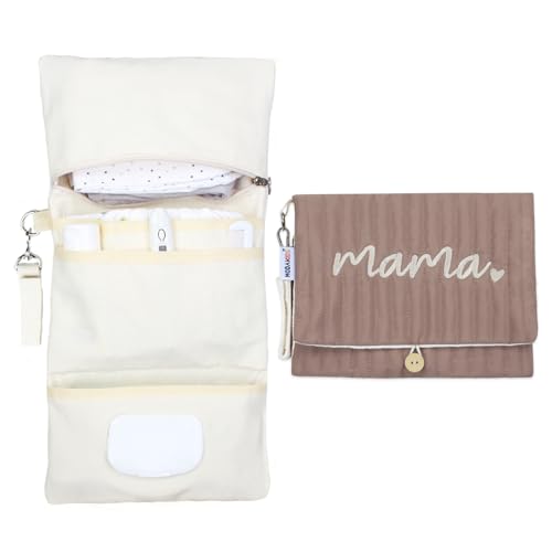 MODAKIDS Baby Bag Organizer, Waterproof Mini Diaper Bag, Foldable Mom Travel Set, Diaper Organizer, with Gift for Baby Shower (Coffee)
