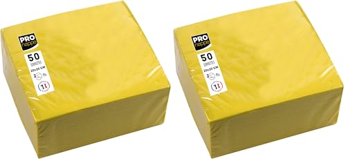 PRONAPPE - Réf. SV622024I - 50 Serviettes cocktail 20x20 cm - Papier micro-gaufré - ouate 2 plis - Jaune (Lot de 2)