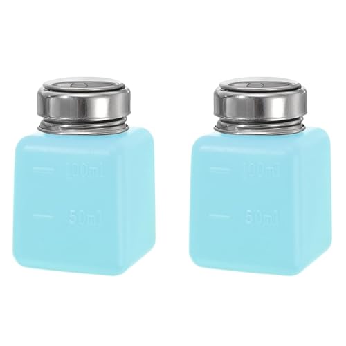 2PCS 120ml(4oz) Push Down Alcohol Dispenser Pump Bottle, Refillable Liquid Press Container for Cleanser & Nail Polish Remover, Blue
