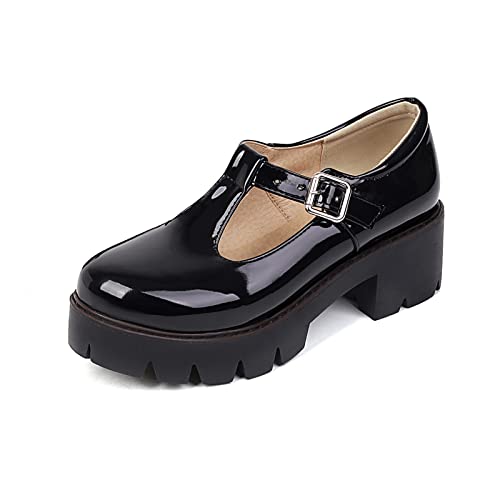 Mary Jane Shoes for Women Girls, Black Platform Mary Janes Chunky Heel Kawaii Lolita School Shoes