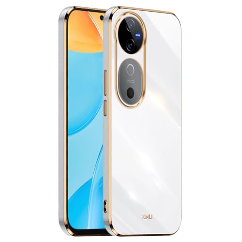 EASSGU Galvanisierter Rahmen Handyhülle für vivo V40 5G (6.78 Inches) Weiche TPU Silikon Schutzhülle - Weiß