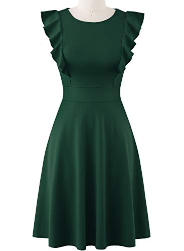 Image of YATHON Women's Vintage Ruffle Sleeve Floral A Line Cocktail Party Dresses