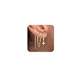 Moodear Dangle Earrings for Women Trendy 14K Gold Plated Long Hanging Chain Earrings Dangle Earrings Cubic Zirconia Earring Stacks Set Hypoallergenic Stud Dangling Earrings for Women Jewelry