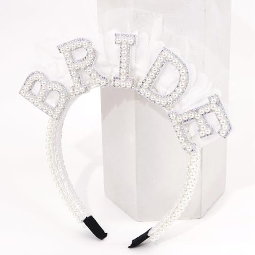 Wecoe White Pearl Bride Headband Bridal Shower Camp Bachelorette Party Decorations Party Favors Engagement Bachelor Party Bridal Headpiece Wedding Hair Accessories Gifts