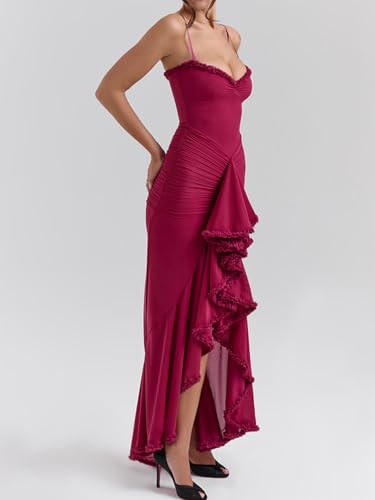 Image of meilun Elegant Mesh Wedding Guest Dress Flowy Ruffle Bodycon Maxi Dress Fishtail Long Formal Dress