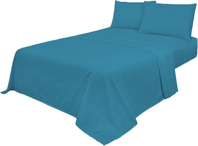 VL Easy Care 4-Piece Bed Sheet Set, Fitted Sheet, Flat Sheet, 2 Pillowcases, Poly Cotton Percale (Teal, Super King)