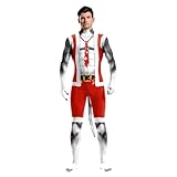 Bemeiren Men's Animal Bodysuit Costume with Big Tail Print Petsuit Spandex Furry Jumpsuit Cosplay Halloween Party Red Christmas Dog