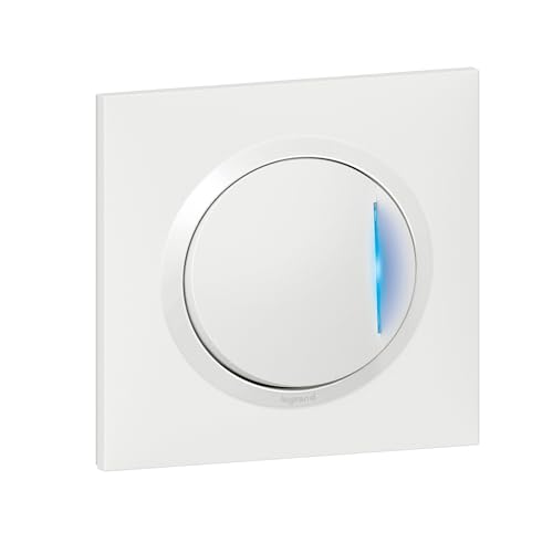 Legrand 600710 Interrupteur ou va-et-vient avec voyant témoin dooxie one 10AX, 250V~ livré avec plaque carrée blanche et griffes