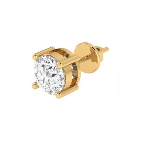 Image of Single Stud For Men & Boys | Gold Plated Pure 925 Sterling Silver Earring | 6mm X 6mm Round Shaped Gemstone Single Screwback Stud | Gift for Men & Boys | Model ERSMY00935