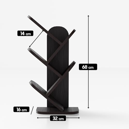 Image of SBF Furniure 5-Tier Modern Tree Bookshelf - Freestanding Black Bookcase for Home & Office | Space-Saving Vertical Display Shelf for Books, Decor & Plants (Black)