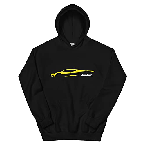 2023 Sports Car C8 Outline Silhouette Accelerate Yellow 8th Gen Vette Unisex Hoodie3