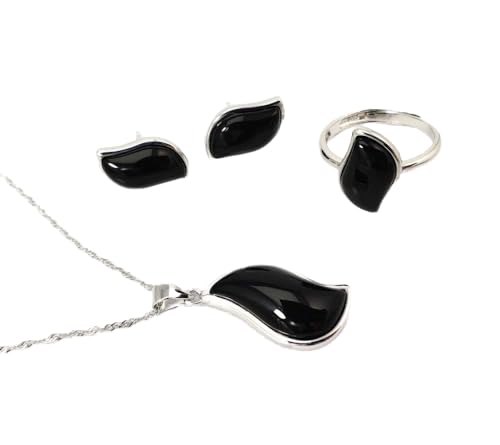 Cadeau haut de gamme femme : parure collier argent S925 et agate noire au charme créatif