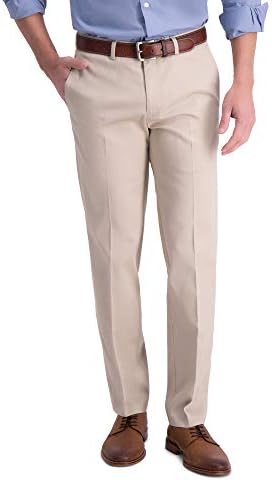 Haggar Men's Iron Free Khaki Straight Fit Flat Flex Waistband Casual Pant, Sand,
