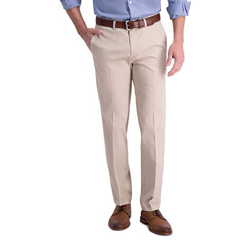 Image of Haggar Men's Iron Free Premium Khaki Straight Fit Flat Front Pants
