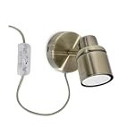 MiniSun | Antique Brass Single Spotlight Adjustable GU10 Plug-in Wall Light | Wall Spotlights, Home Décor & Improvement Essential | Includes 5W LED Bulb [3000K Warm White] | Mains Wired
