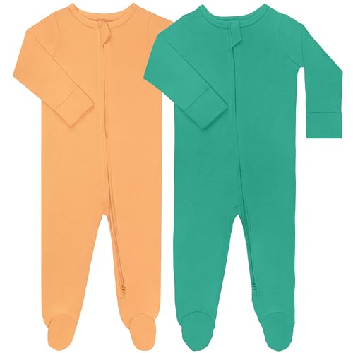 Image of GUISBY Footed Long Sleeve Baby Pajamas with Zipper Cotton Infant Sleepwear