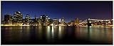 Wallario Wandbild aus Acryl, 50 x 125 cm, freischwebende Optik - New York Skyline - Brooklyn Bridge und Manhattan am Abend