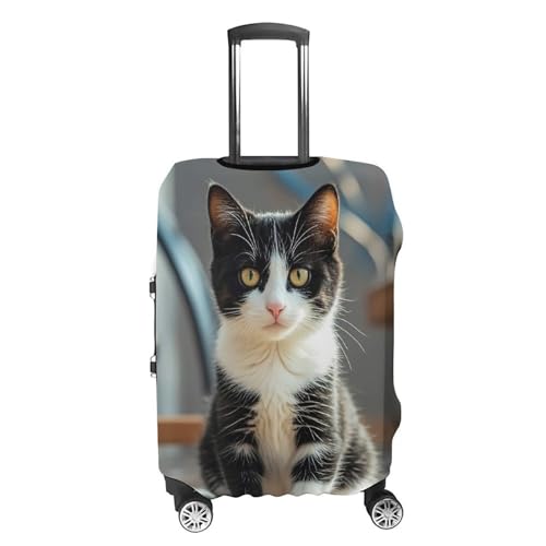 White And Black Kitten Sitting Printed Luggage Cover Protector, Fits 18-32 Inch Luggage4