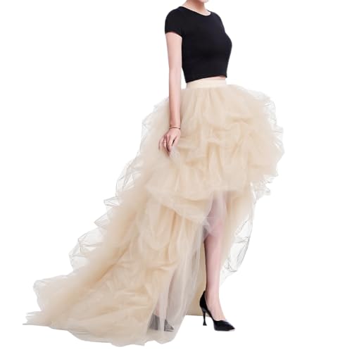 WDPL Women's High Waist Long Maxi High Low Ruffles 4