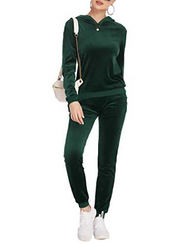 Hotouch Combinaison de Jogging pour Femme en Velours Sport Chaude D'hiver Loisirs Survêtement Capuche Pantalon Vert