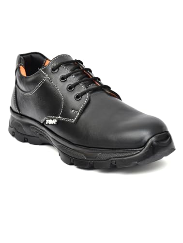 Image of TOR Men's Industrial Genuine Leather Safety Shoes - Steel Toe and Lightweight (Black)