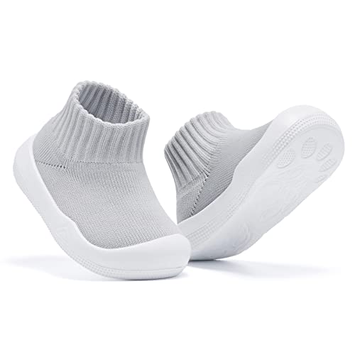 Baby Shoes Girls Boys Non Slip Baby Sock Shoes With Soft Rubber Sole Infant First Walking Sneaker Toddler Slipper Lightweight 12-18 Months Grey #TOP7