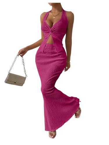 Image of SOLY HUX Women's Two Piece Outfits Twist Front Halter Cami Tops and Skirt Summer Set