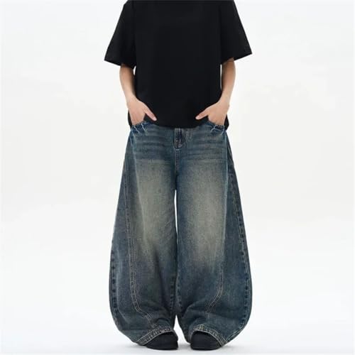 Men's American Retro Jeans Street Curved Pants Loose Wide Leg Washed Pants3