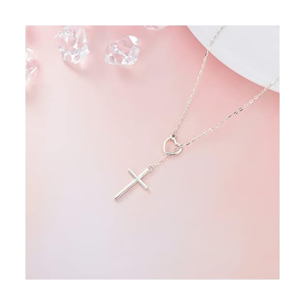SISGEM 14K Real Gold Cross Necklace for Women,Yellow/White Gold Small Heart Cross Y-Necklaces,Anniversary Birthday Jewelry Present for Wife Mom 16''+2'' - Image 5