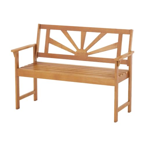 Image of Giantex Outdoor Wooden Bench, 2-Person Patio Garden Loveseat | Patio Bench with Armrests and Backrest, Acacia Wood Garden Bench Seating for Backyard, Front Porch and Park, 800 lbs Max Load