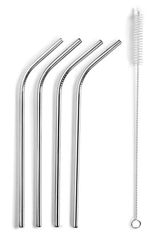 Lacor - Set 4 pajitas + Cepillo, Acero Inoxidable, 21'5 cm